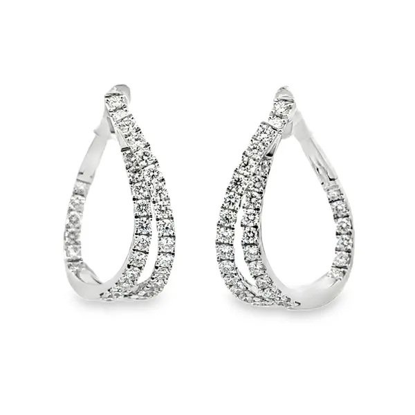 14K White Gold Diamond Double Row Twist Inside-Out Hoop Earrings Classic Creations In Diamonds & Gold Venice, FL