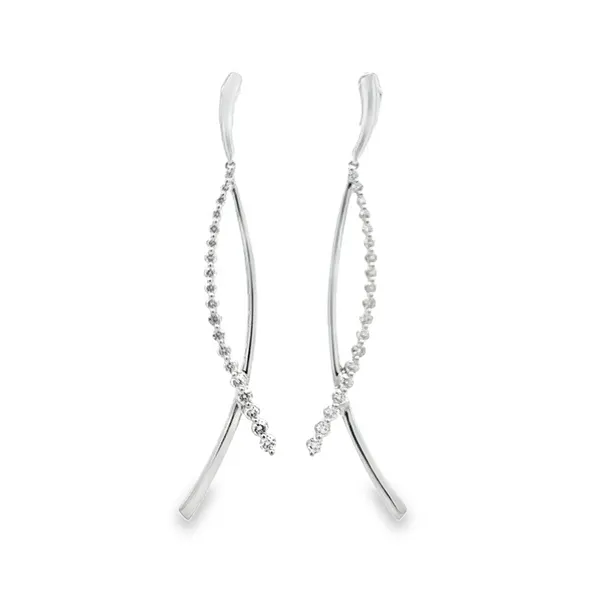 14K White Gold Diamond And Polished Bar Crossover Dangle Earrings Classic Creations In Diamonds & Gold Venice, FL