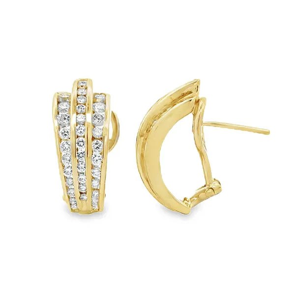 14K Yellow Gold Round Brilliant Cut Channel Set Diamond Omega Back Earrings Image 2 Classic Creations In Diamonds & Gold Venice, FL