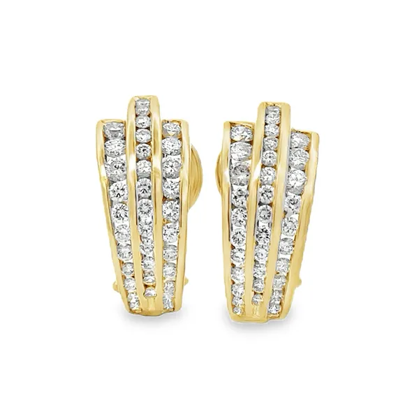 14K Yellow Gold Round Brilliant Cut Channel Set Diamond Omega Back Earrings Classic Creations In Diamonds & Gold Venice, FL