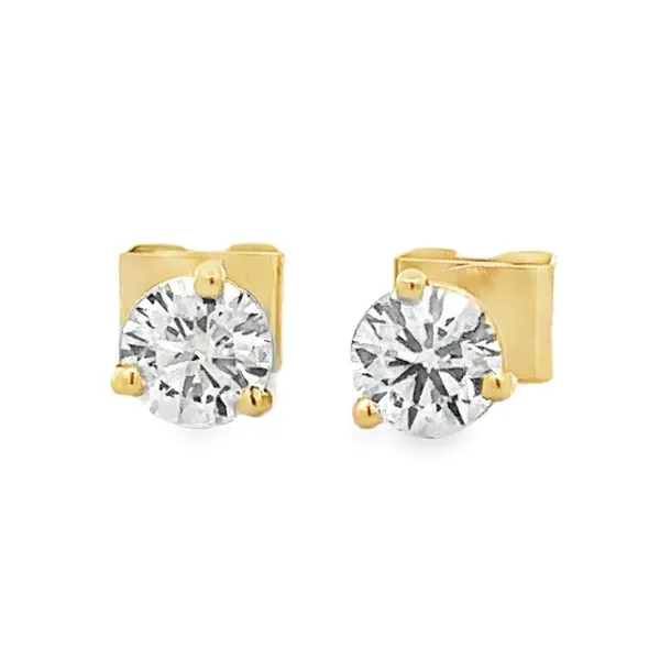 14K Yellow Gold Round Brilliant Cut 3 Prong Martini's with Locking Back Stud Earrings Classic Creations In Diamonds & Gold Venice, FL
