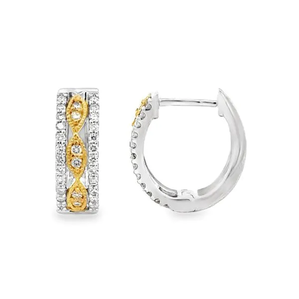 14K Two-Toned Micro Pave' Hinged Hoop Earrings Classic Creations In Diamonds & Gold Venice, FL