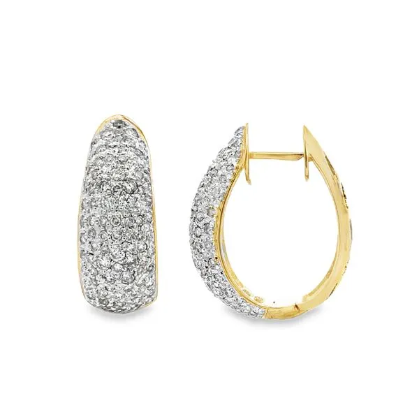 14K Yellow Gold Pave' Diamond Wide Hinged Hoop Earrings Classic Creations In Diamonds & Gold Venice, FL