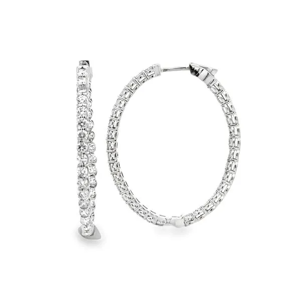 14K White Gold Inside-Out Oval Shaped Round Brilliant Cut Diamond Locking Back Hoop Earrings Classic Creations In Diamonds & Gold Venice, FL