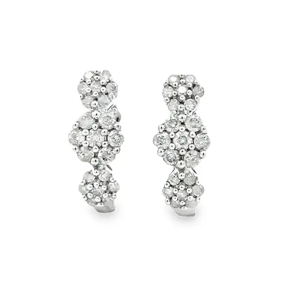 14K White Gold Triple Cluster Hoop Earrings Classic Creations In Diamonds & Gold Venice, FL