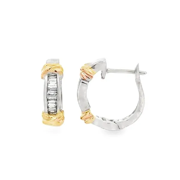10K White And Yellow Gold Diamond Baguette Huggie Earrings Classic Creations In Diamonds & Gold Venice, FL