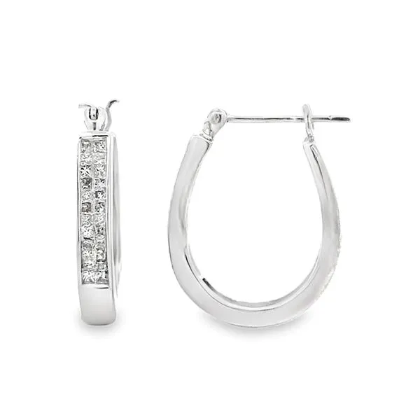14K White Gold Invisibly Set Princess Cut Diamond Hoop Earrings Classic Creations In Diamonds & Gold Venice, FL
