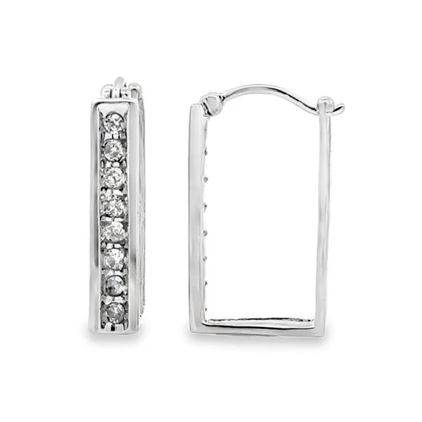 14K White Gold Round Channel Set Diamond Hoop Earrings Classic Creations In Diamonds & Gold Venice, FL