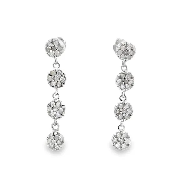 10K White Gold Diamond Cluster Dangling Earrings Classic Creations In Diamonds & Gold Venice, FL