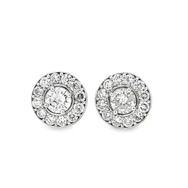 14K White Gold Round Brilliant Cut Diamond Halo Stud Earrings Classic Creations In Diamonds & Gold Venice, FL