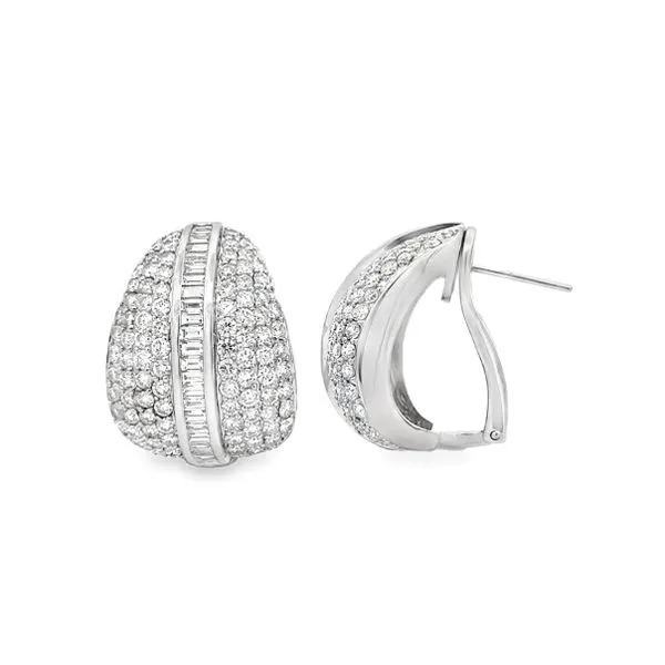18K White Gold Pavé Diamond And Channel Set Diamond Baguette Omega Back Earrings Image 2 Classic Creations In Diamonds & Gold Venice, FL