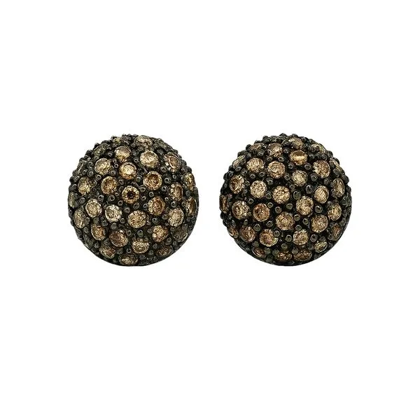 14K Black Rhodium Chocolate Diamond Cluster Stud Earrings Classic Creations In Diamonds & Gold Venice, FL