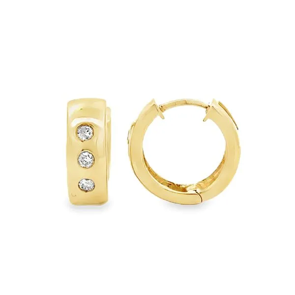 14K Yellow Gold Burnish Set Diamond Huggie Earrings Classic Creations In Diamonds & Gold Venice, FL