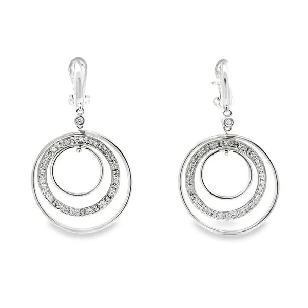 Dangling Diamond Circle Omega Back Earrings Classic Creations In Diamonds & Gold Venice, FL