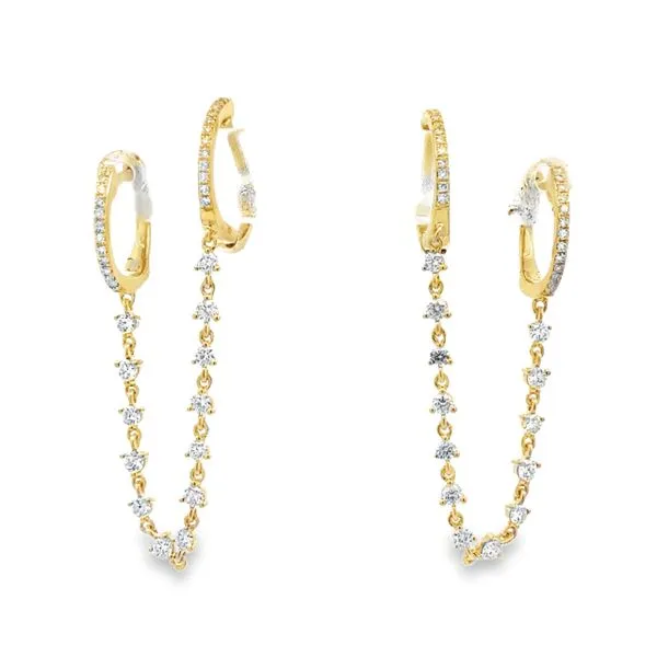 2 Hole 1 Ear Diamond Huggie Earrings With Diamond Chain Classic Creations In Diamonds & Gold Venice, FL