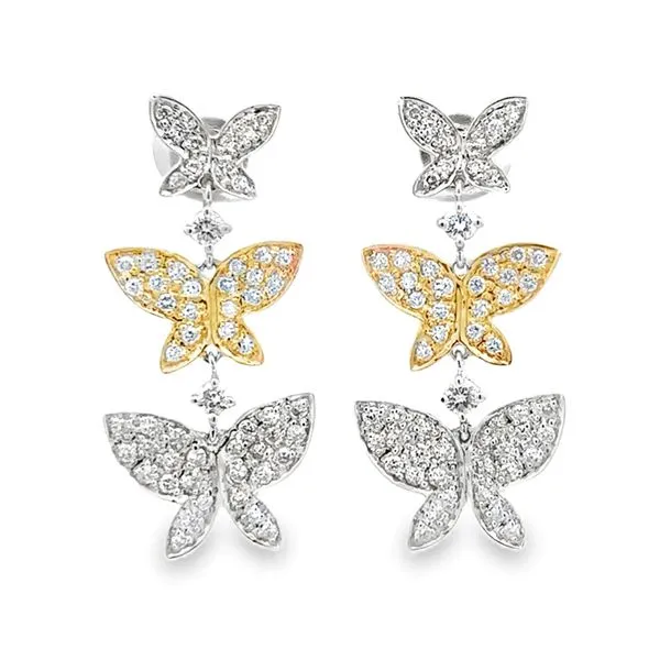 Dangling Pave' Diamond Triple Butterfly Earrings Classic Creations In Diamonds & Gold Venice, FL