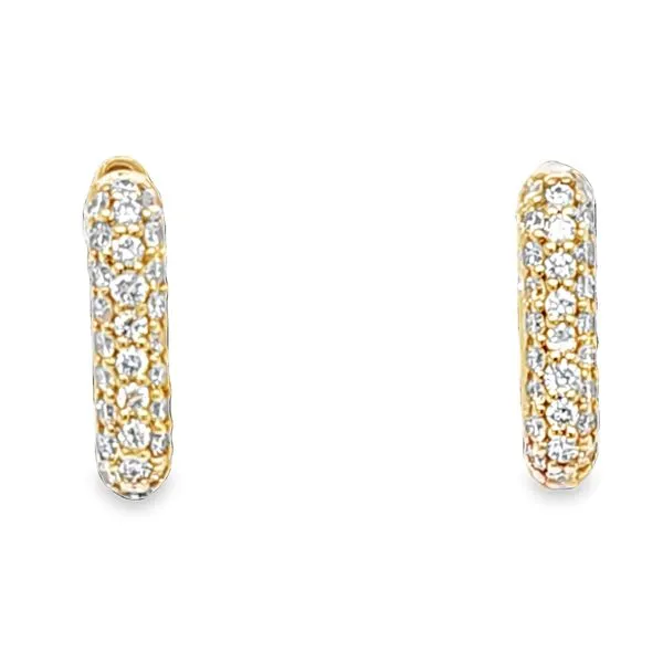 14K Yellow Gold Lab Grown Rectangular Pavè Diamond Hinged Reversible Hoop Earrings Classic Creations In Diamonds & Gold Venice, FL