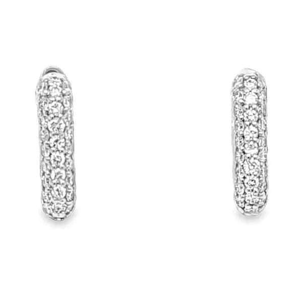 14K White Gold Lab Grown Rectangular Pavè Diamond Hinged Reversible Hoop Earrings Classic Creations In Diamonds & Gold Venice, FL