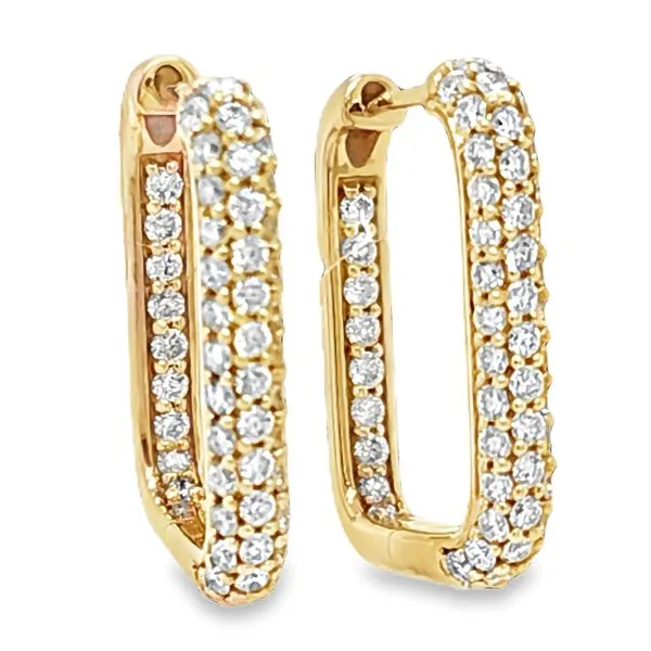 14K White Gold Lab Grown Rectangular Pavè Diamond Hinged Hoop Earrings Classic Creations In Diamonds & Gold Venice, FL