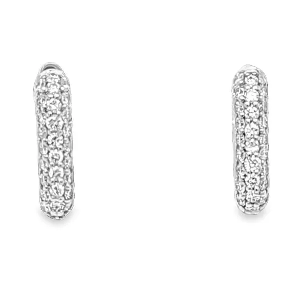 14K White Gold Lab Grown Rectangular Pavè Diamond Hinged Reversible Hoop Earrings Classic Creations In Diamonds & Gold Venice, FL