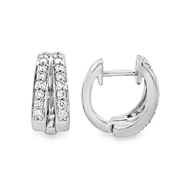 14K White Gold Double Row Micro-Pave Diamond Huggie Earrings .30ct TW | 12mm Classic Creations In Diamonds & Gold Venice, FL