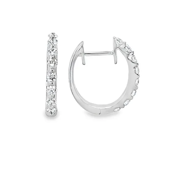18K White Gold Diamond Oval Hoop Earrings — Shared Prong Hinged Design .58ct TW Classic Creations In Diamonds & Gold Venice, FL