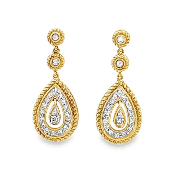 14K Two Tone Gold Diamond Teardrop Dangle Earrings – 0.34ct TW Classic Creations In Diamonds & Gold Venice, FL