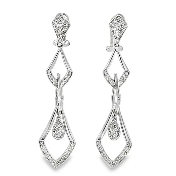14K White Gold Pave Diamond Shape Omega Back Dangle Earrings – 0.30ct TW Classic Creations In Diamonds & Gold Venice, FL