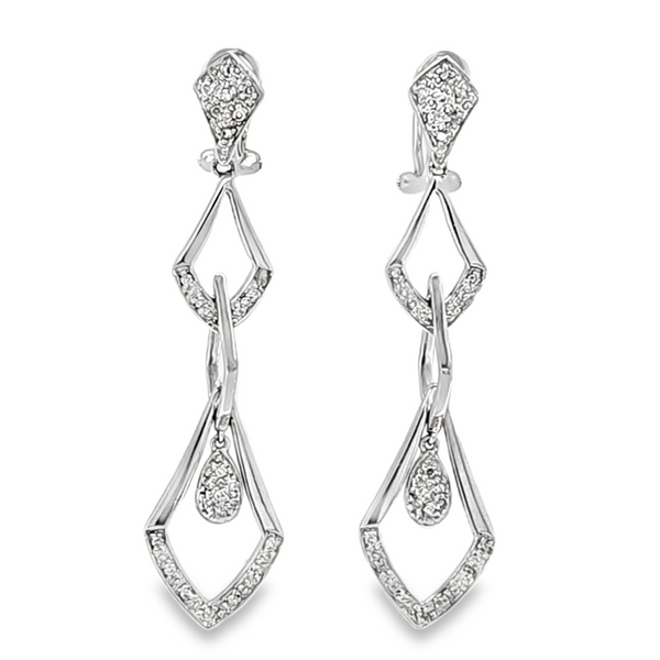 14K White Gold Pave Diamond Shape Omega Back Dangle Earrings – 0.30ct TW Classic Creations In Diamonds & Gold Venice, FL