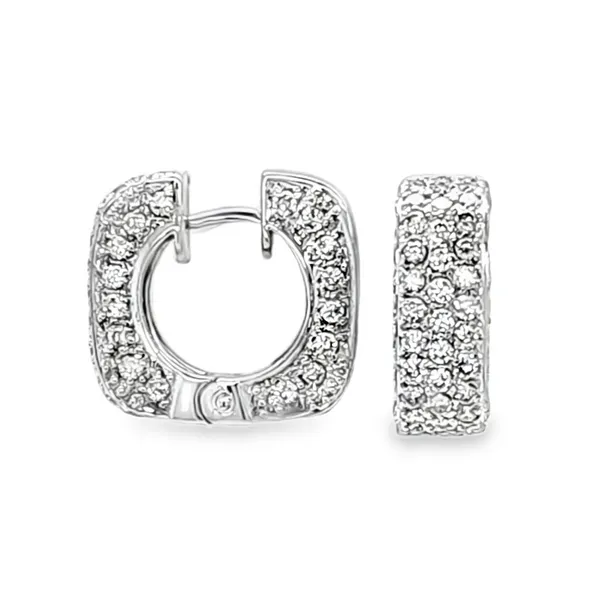 18K White Gold Square Pave Diamond Huggie Earrings – 2.48ct TW, 17 x 6mm Classic Creations In Diamonds & Gold Venice, FL