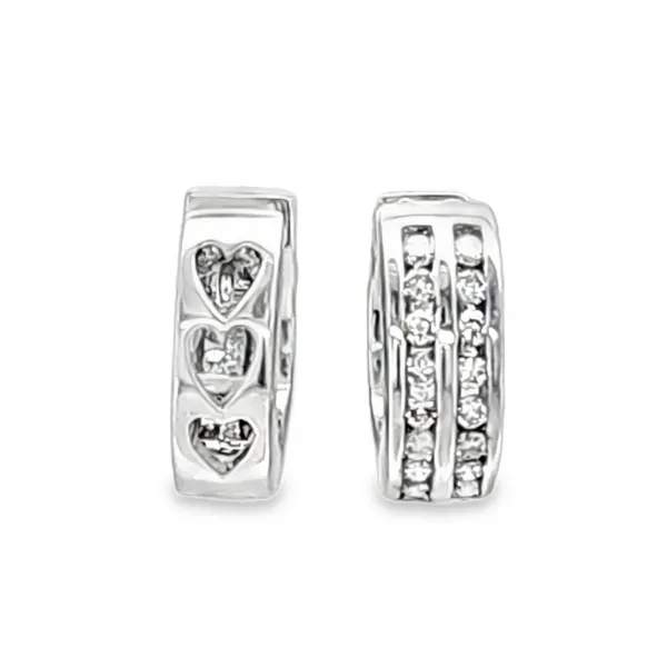 14K White Gold Two Row Channel Set Diamond Reversible Heart Huggie Hoop Earrings – 0.48ct TW, 13 x 5mm Classic Creations In Diamonds & Gold Venice, FL