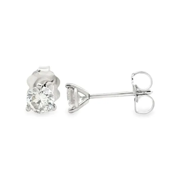 14K White Gold RBC Diamond Stud Earrings 3 Prong Martini Settings .50ct TW JK SI2 Classic Creations In Diamonds & Gold Venice, FL