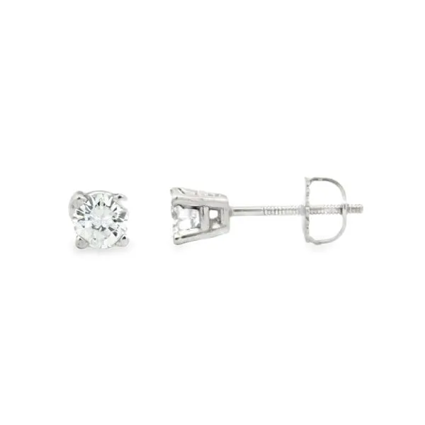 14K White Gold RBC Diamond Stud Earrings 4 Prong Basket Settings Screw Backs .62ct TW HI SI1 Classic Creations In Diamonds & Gold Venice, FL