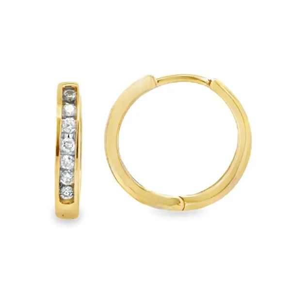 10K Yellow Gold Channel Set Diamond Huggie Earrings 0.25ct TW Round Brilliant Cut Hinged Hoop Earrings 1.52 DWT Classic Creations In Diamonds & Gold Venice, FL