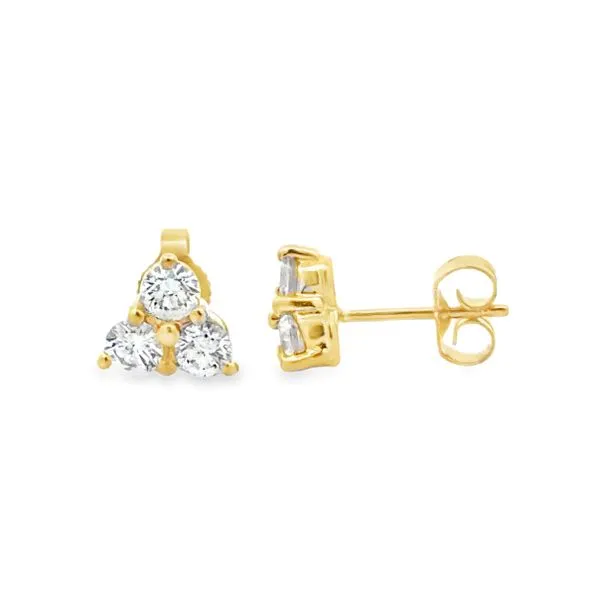 14K Yellow Gold RBC Triangular Cluster Stud Earrings 0.60ct TW 1.0 DWT Classic Creations In Diamonds & Gold Venice, FL