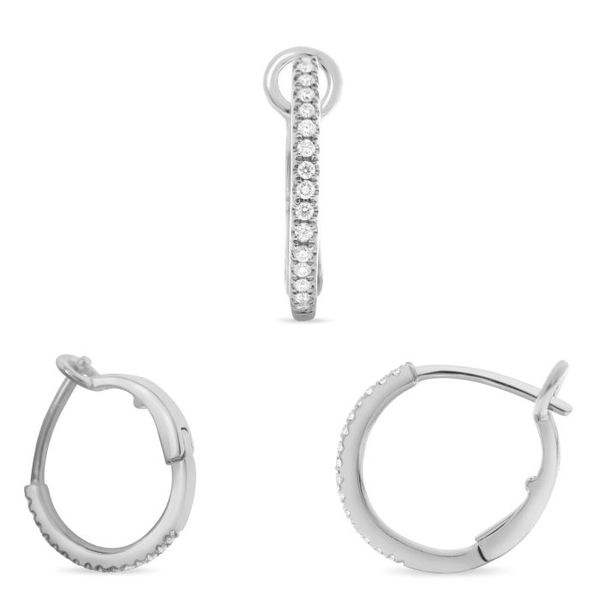 14K White Gold Pave Diamond Omega Back Huggie Earrings | 0.10 CTW | 1.01 DWT Classic Creations In Diamonds & Gold Venice, FL