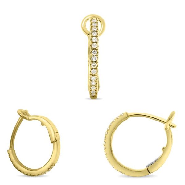 14K Yellow Gold Pave Diamond Omega Back Huggie Earrings 0.10 Ct Classic Creations In Diamonds & Gold Venice, FL