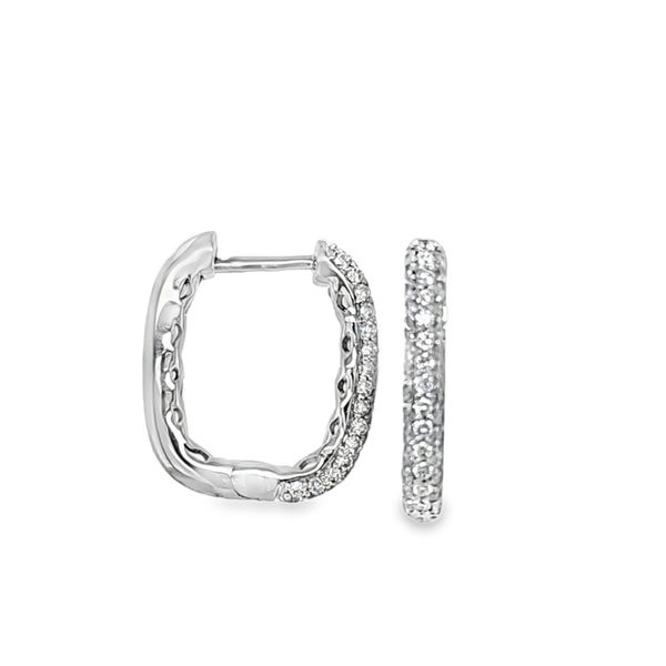 14K White Gold Rectangular Pave Diamond Hinged Hoop Earrings 0.41 CT | 1.84 DWT Classic Creations In Diamonds & Gold Venice, FL