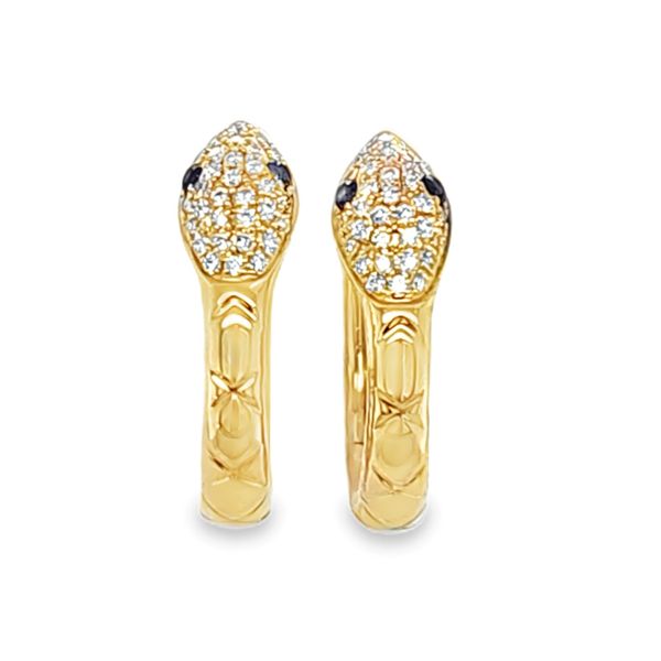 14K Yellow Gold Pave Diamond Snake Hinged Hoop Earrings with Sapphire Eyes | 0.26 CT | 2.24 DWT Classic Creations In Diamonds & Gold Venice, FL