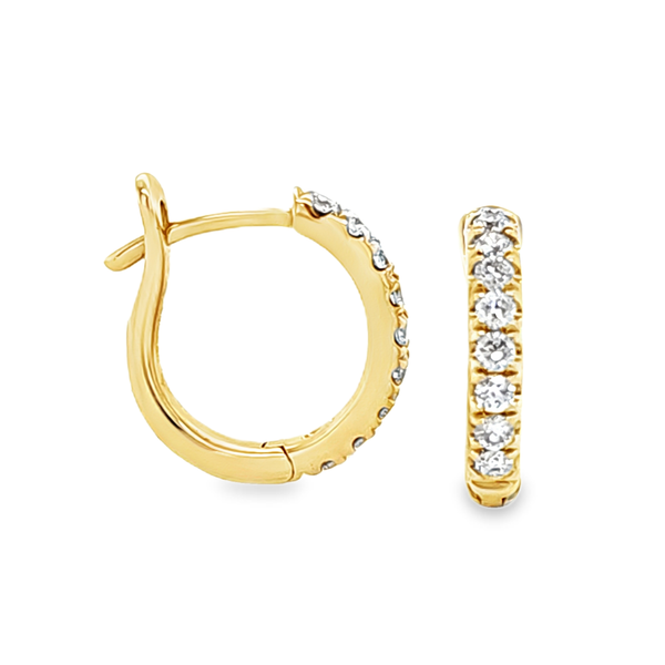14K Yellow Gold Diamond Huggie Hoop Earrings .29ct | Shared Prong Hoops Classic Creations In Diamonds & Gold Venice, FL