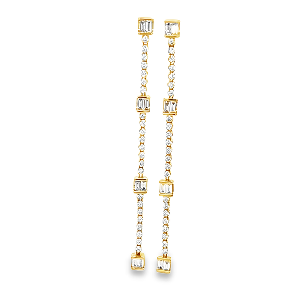 18K Yellow Gold Diamond Drop Earrings 1.22ct | RBC & Baguette Classic Creations In Diamonds & Gold Venice, FL