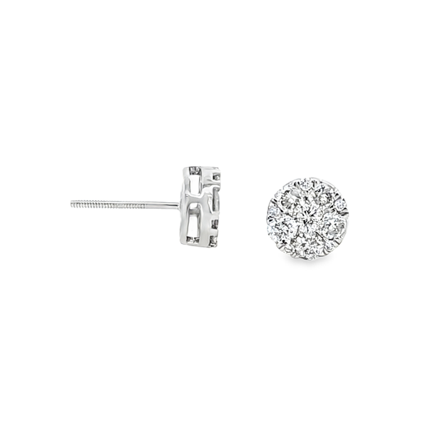 10K White Gold Invisible Set Diamond Cluster Stud Earrings 0.94 CTW Classic Creations In Diamonds & Gold Venice, FL
