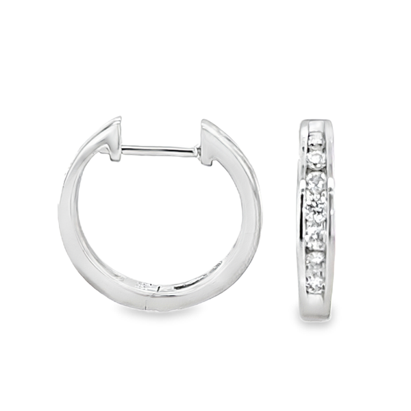 14K White Gold Channel Set Diamond Huggie Earrings 0.25 CTW Classic Creations In Diamonds & Gold Venice, FL