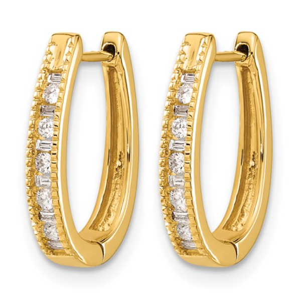 14K Yellow Gold Round Brilliant and Baguette Diamond Huggie Earrings 0.22 CTW Image 2 Classic Creations In Diamonds & Gold Venice, FL