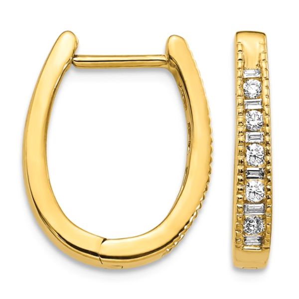 14K Yellow Gold Round Brilliant and Baguette Diamond Huggie Earrings 0.22 CTW Classic Creations In Diamonds & Gold Venice, FL