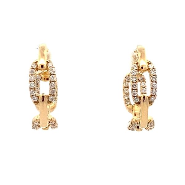14K Yellow Gold Micro Pave Diamond Link Hinged Hoop Earrings 0.34 CTW Classic Creations In Diamonds & Gold Venice, FL