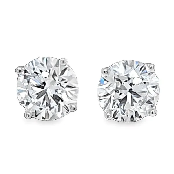 14K White Gold Lab Grown Round Brilliant Cut 4.01ct. Diamond Stud Earrings In Four Prong Basket Setting Classic Creations In Diamonds & Gold Venice, FL