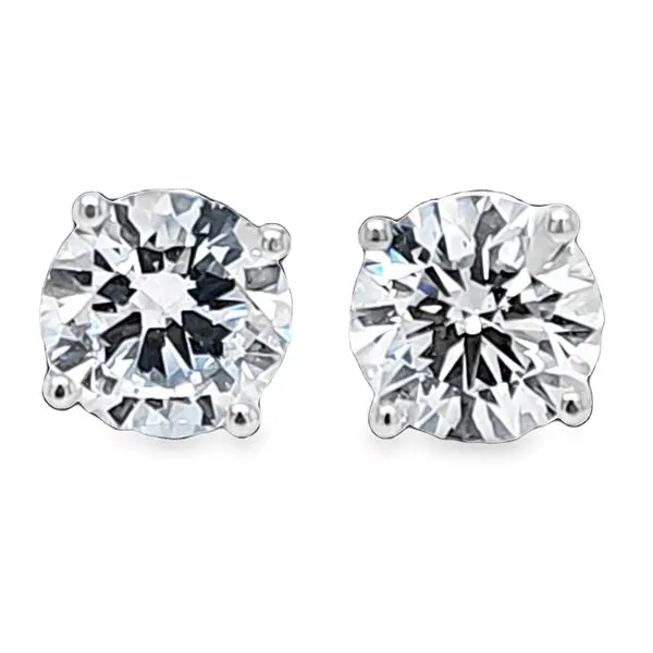 14K White Gold Lab Grown Round Brilliant Cut 3.0ct. Diamond Stud Earrings In Four Prong Basket Setting Classic Creations In Diamonds & Gold Venice, FL