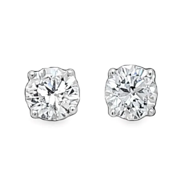 14K White Gold Lab Grown Round Brilliant Cut 2.04ct. Diamond Stud Earrings In Four Prong Basket Setting Classic Creations In Diamonds & Gold Venice, FL