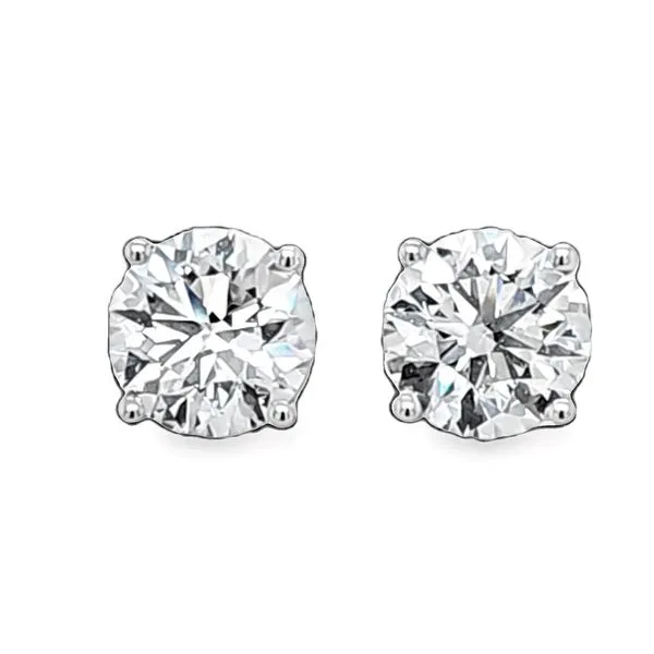14K White Gold Lab Grown Round Brilliant Cut 4.0ct. Diamond Stud Earrings In Four Prong Basket Setting Classic Creations In Diamonds & Gold Venice, FL